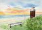 Preview: Postkarte DIN-A6 Aquarell Maritim Kunst Druck Kunstdruck Nordsee Föhr Leuchtturm Strandkorb Strand Meer